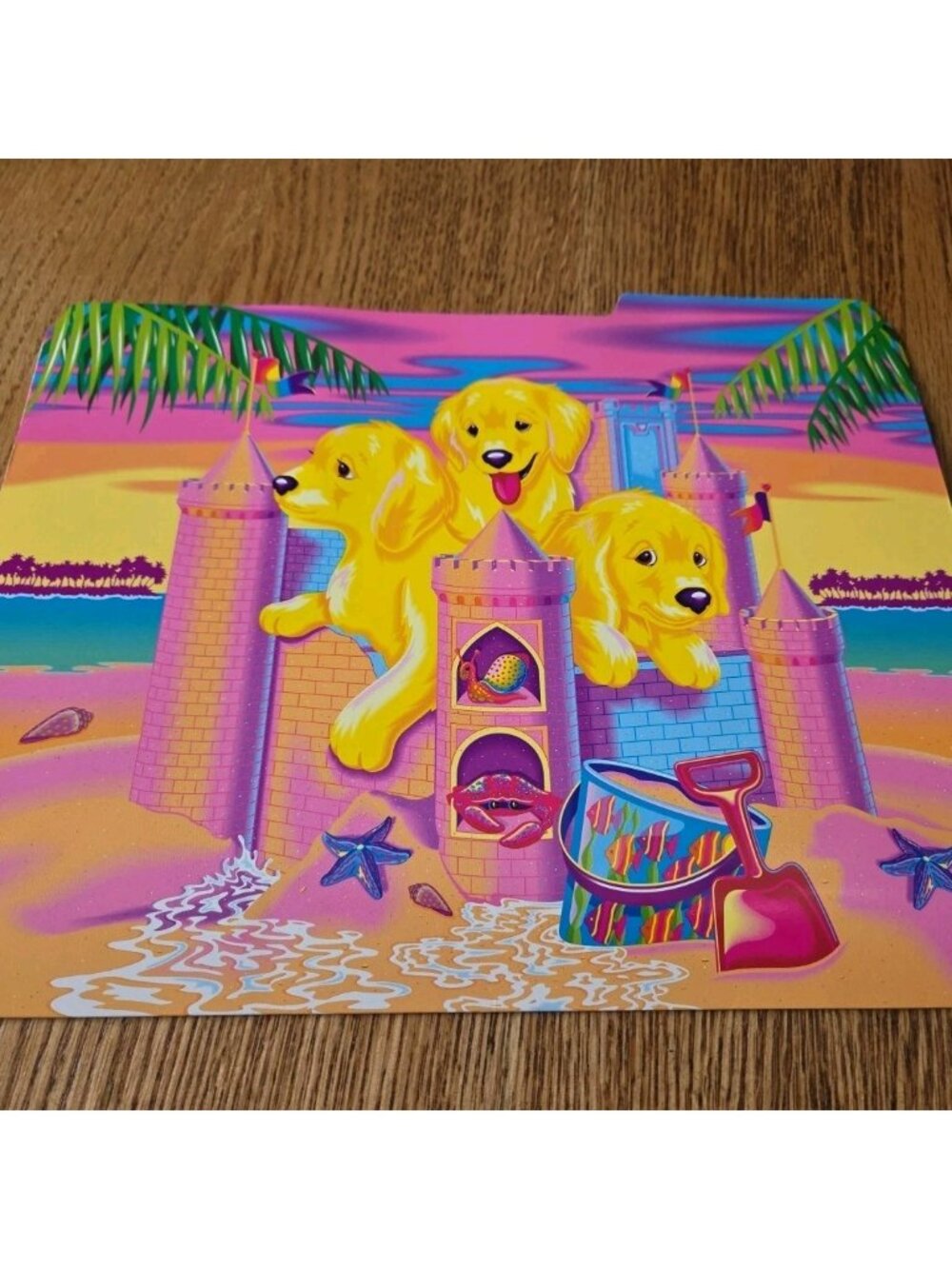 Vintage Lisa Frank Casey & Caymus File Folder Sand Castle Golden Puppies - Picture 3 of 3